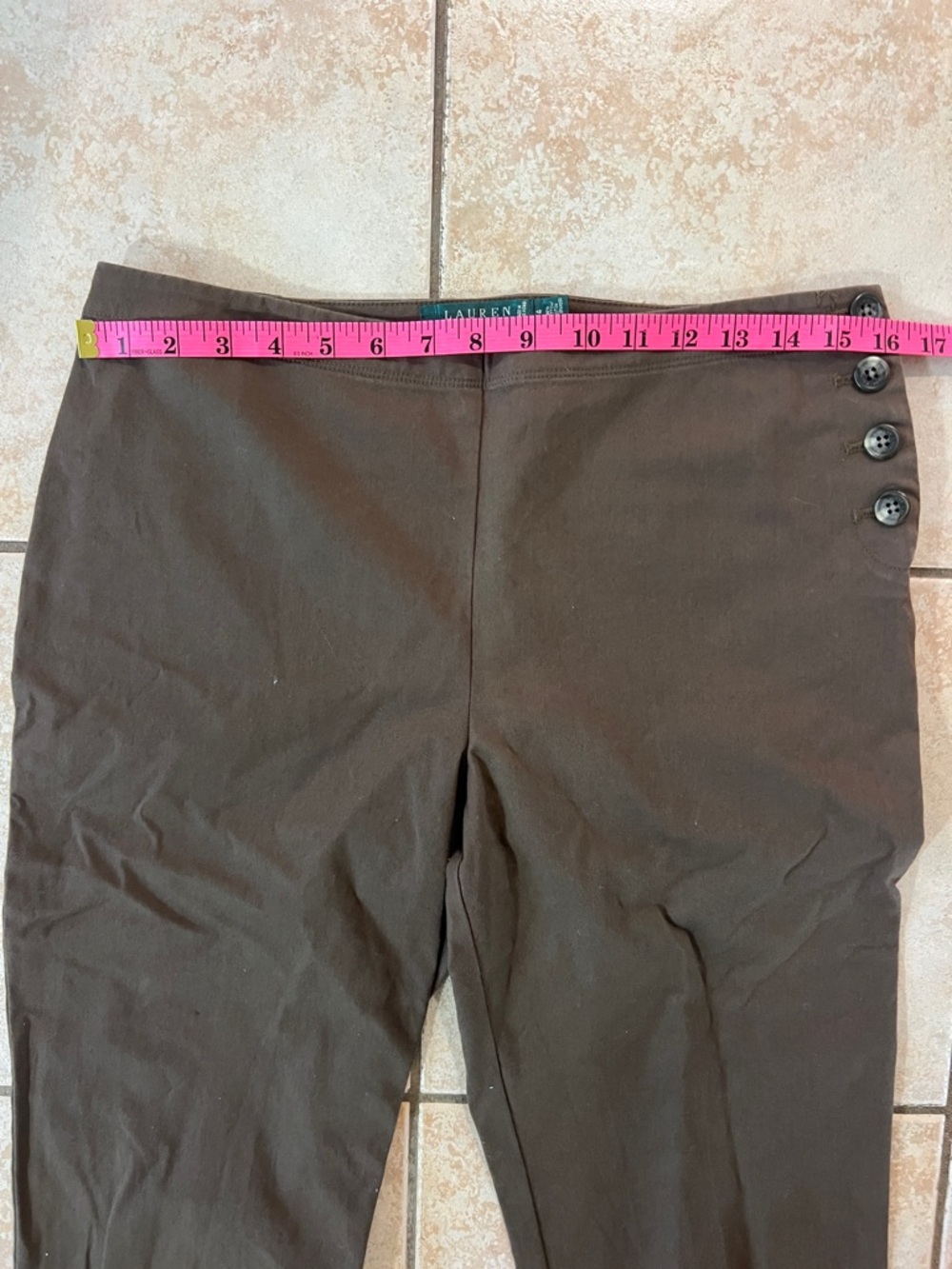 Vintage Lauren Ralph Lauren Dark Brown Button-Accent Capri Pants, Sz 4 - Picture 6 of 8